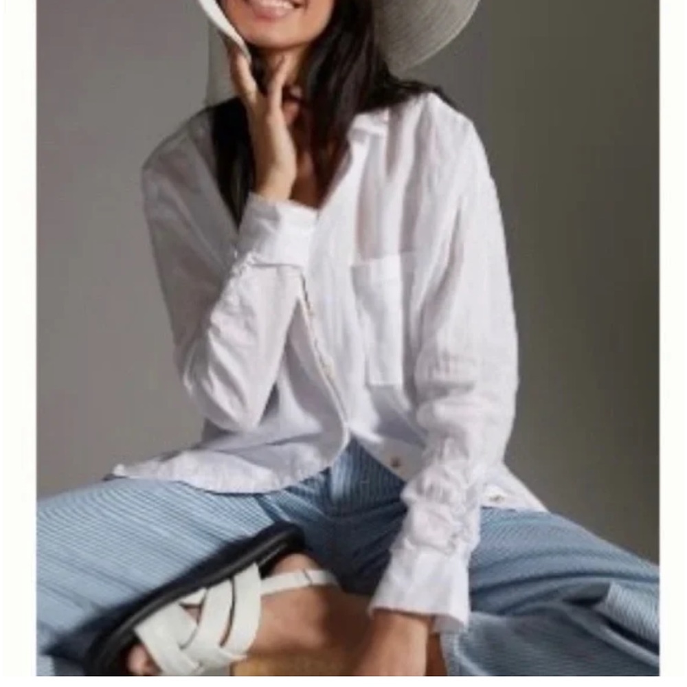 Maave white linen button up shirt- Reg $98
